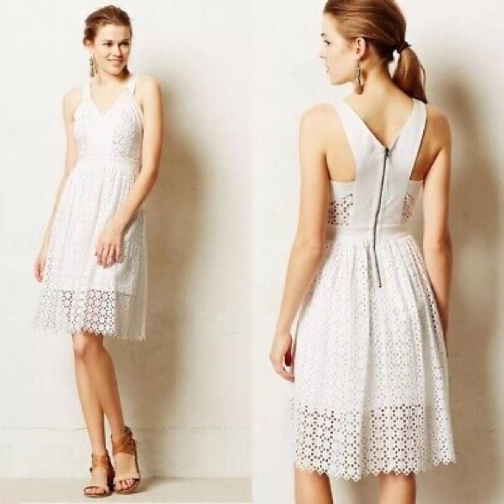 Anthropologie Leifsdottir Womens White Lila Eyelet Dress Size 2P